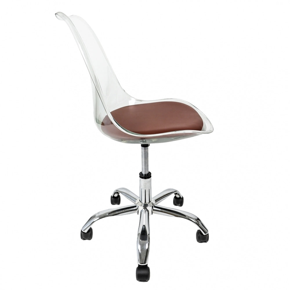 Soho Clear and Chocolate Plastic Desk Chair with Swivel Base