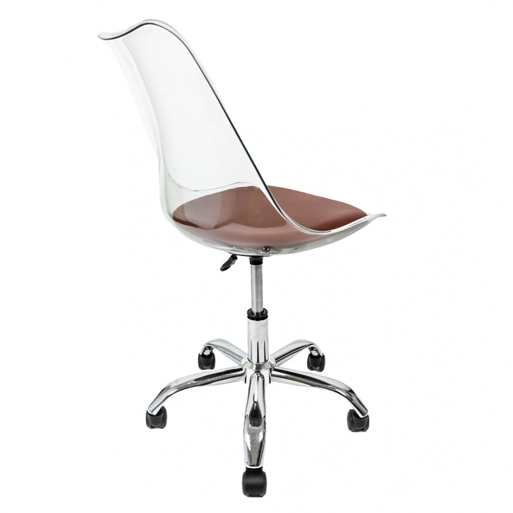 Soho Clear and Chocolate Plastic Desk Chair with Swivel Base