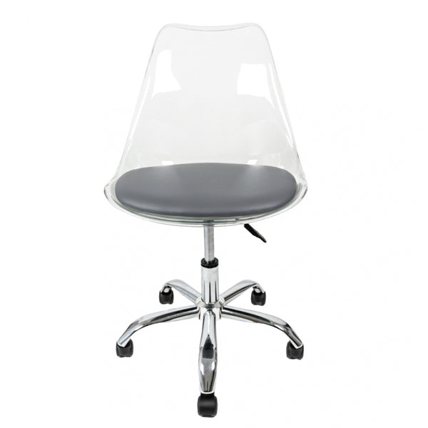 Soho Clear and Dark Grey Plastic Desk Chair with Swivel Base