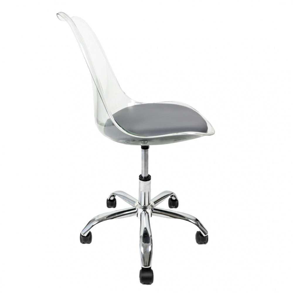 Soho Clear and Dark Grey Plastic Desk Chair with Swivel Base