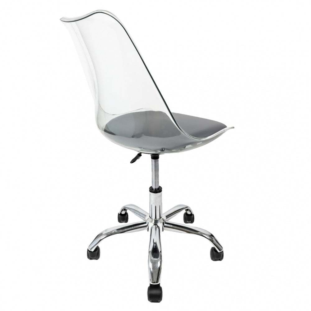 Soho Clear and Dark Grey Plastic Desk Chair with Swivel Base