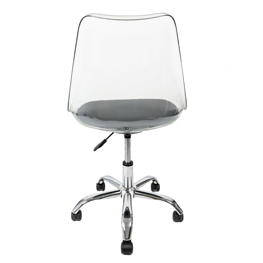 Soho Clear and Dark Grey Plastic Desk Chair with Swivel Base