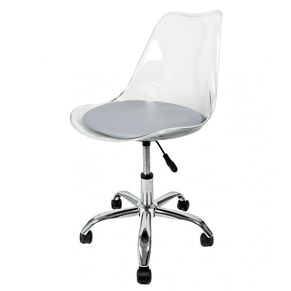 Soho Clear and Light Grey Plastic Desk Chair with Swivel Base