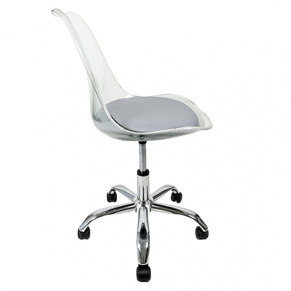 Soho Clear and Light Grey Plastic Desk Chair with Swivel Base