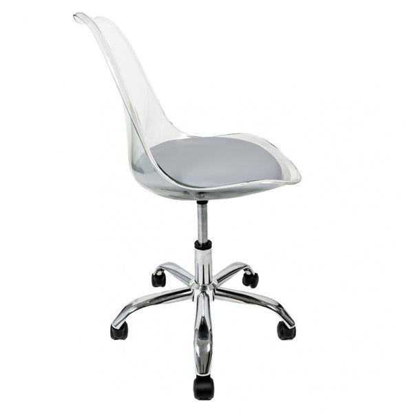 Soho Clear and Light Grey Plastic Desk Chair with Swivel Base