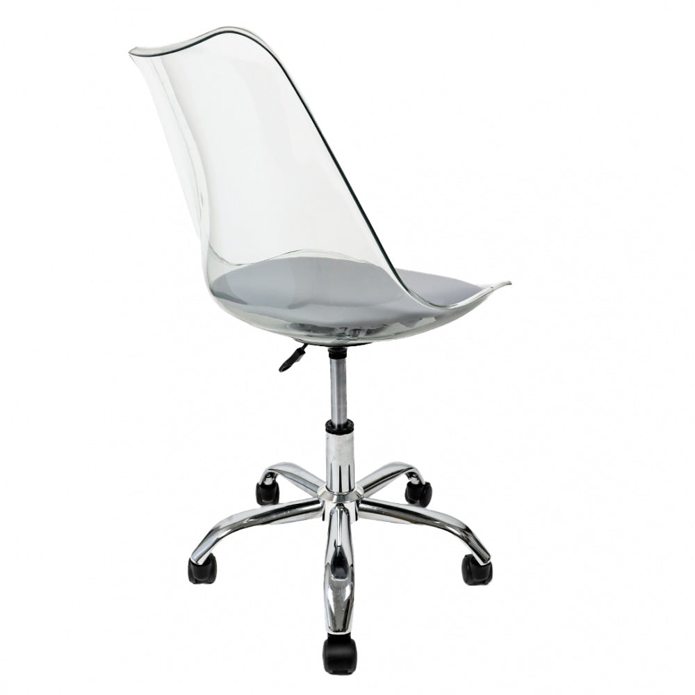 Soho Clear and Light Grey Plastic Desk Chair with Swivel Base
