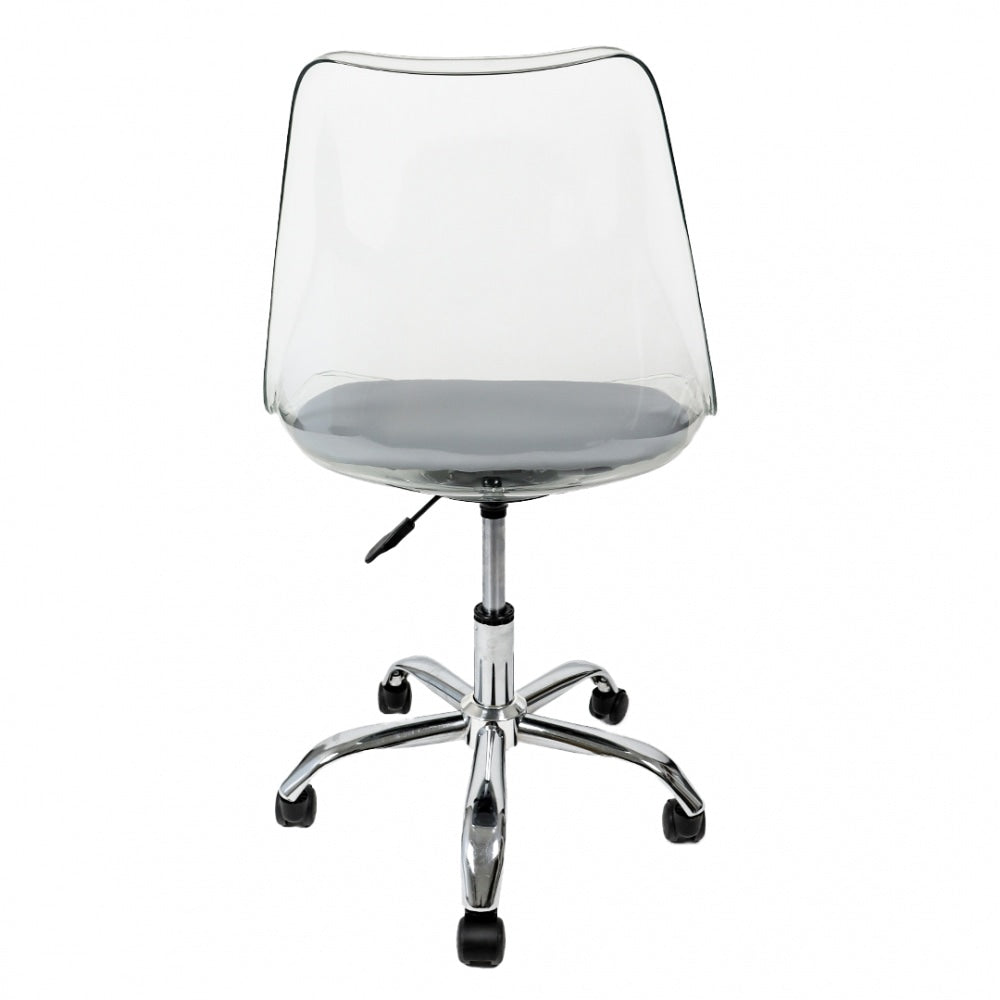 Soho Clear and Light Grey Plastic Desk Chair with Swivel Base