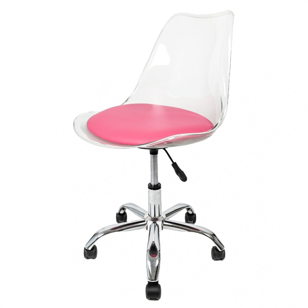 Soho Clear and Bright Pink Plastic Desk Chair with Swivel Base
