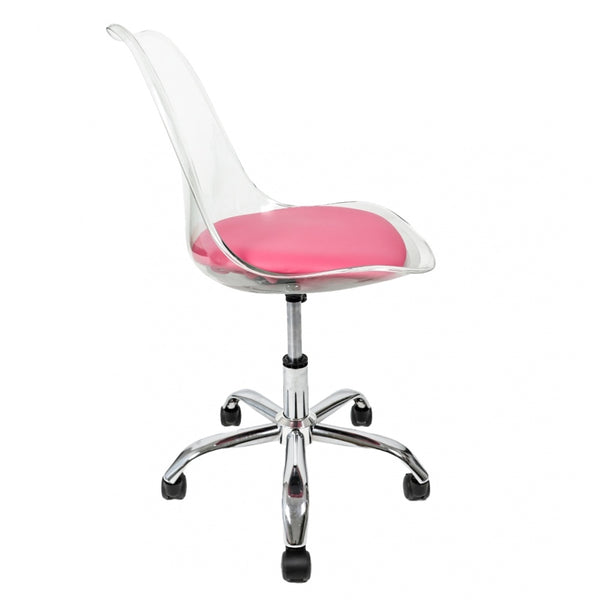 Soho Clear and Bright Pink Plastic Desk Chair with Swivel Base