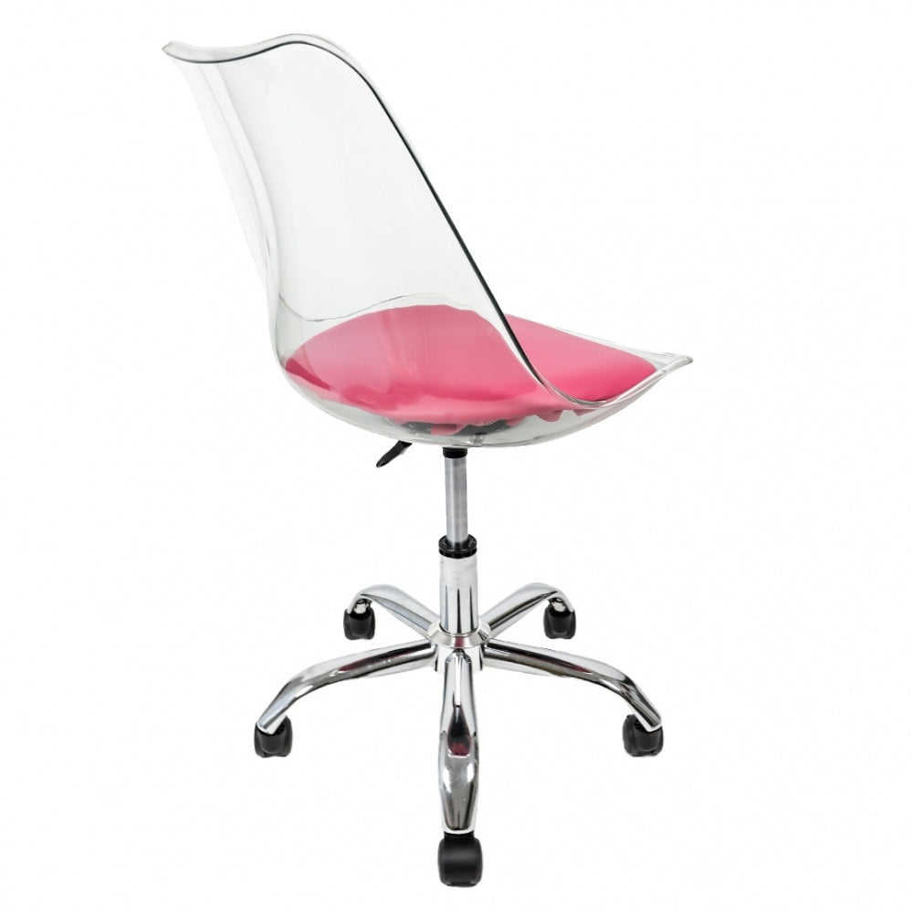 Soho Clear and Bright Pink Plastic Desk Chair with Swivel Base