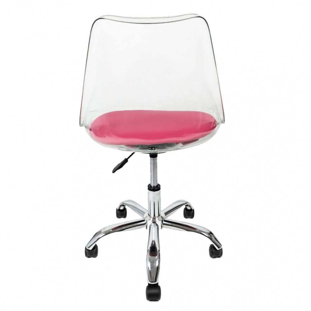 Soho Clear and Bright Pink Plastic Desk Chair with Swivel Base