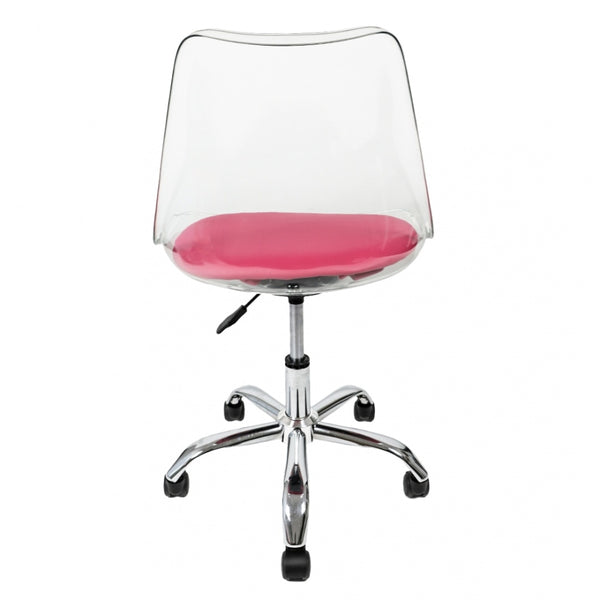 Soho Clear and Bright Pink Plastic Desk Chair with Swivel Base