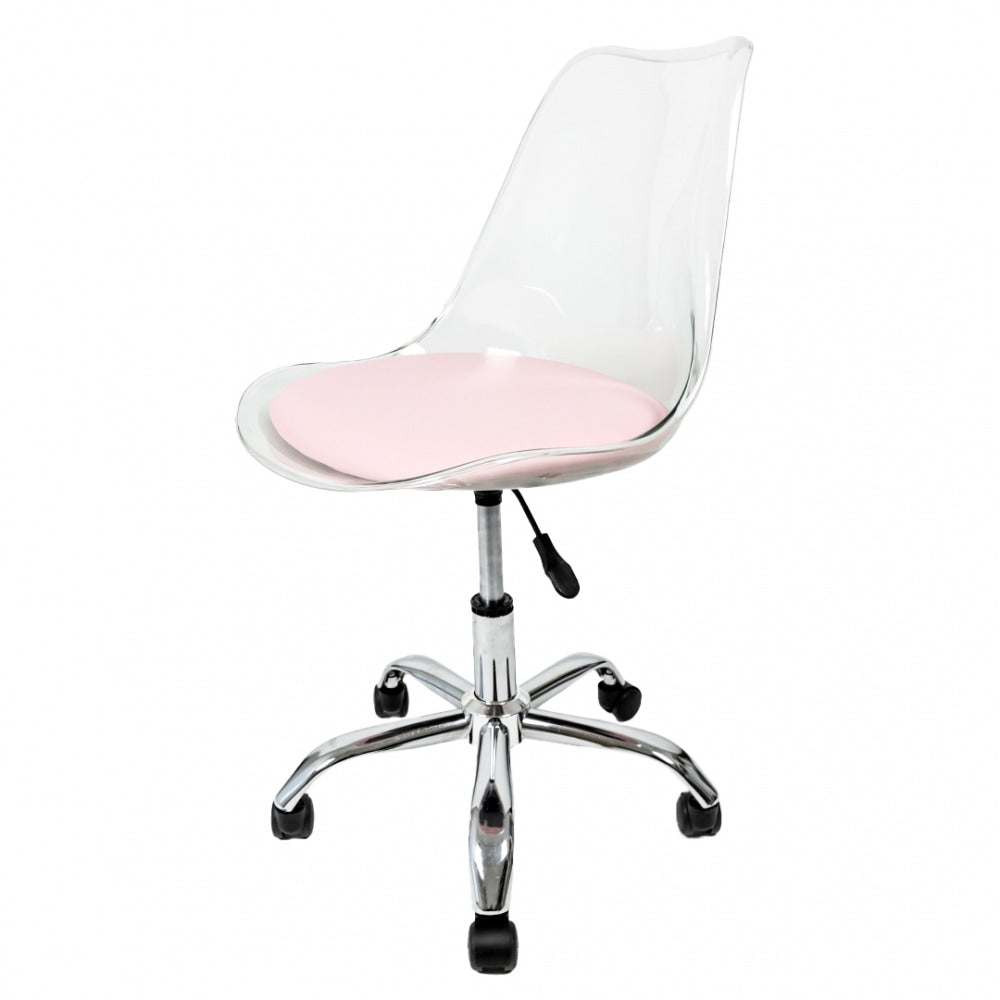 Soho Clear and Blush Pink Plastic Desk Chair with Swivel Base