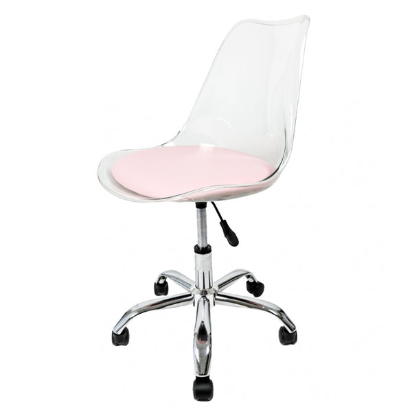 Soho Clear and Blush Pink Plastic Desk Chair with Swivel Base
