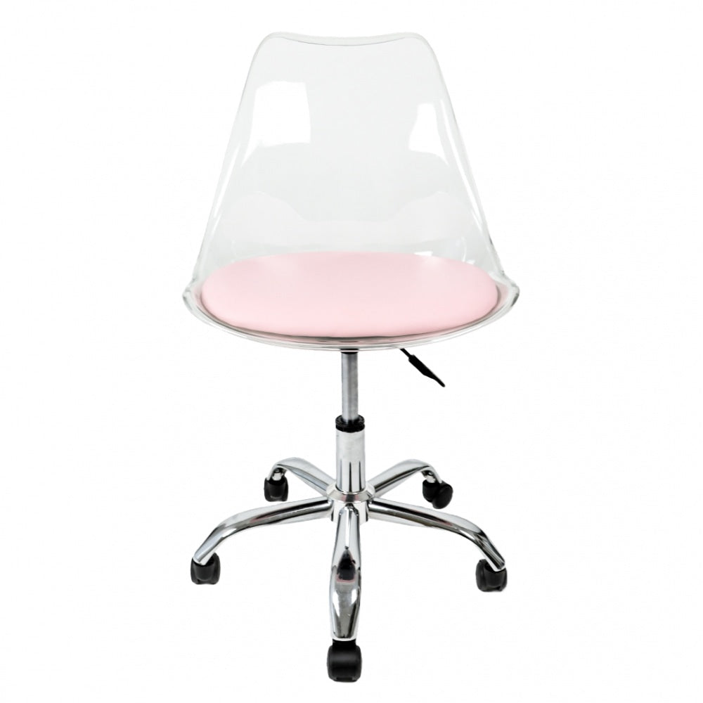 Soho Clear and Blush Pink Plastic Desk Chair with Swivel Base