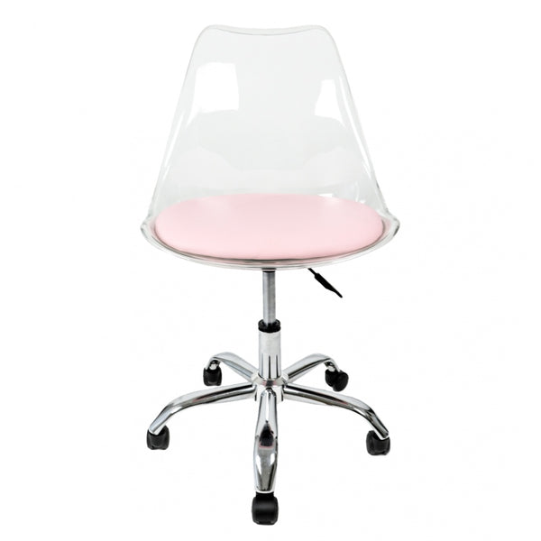 Soho Clear and Blush Pink Plastic Desk Chair with Swivel Base