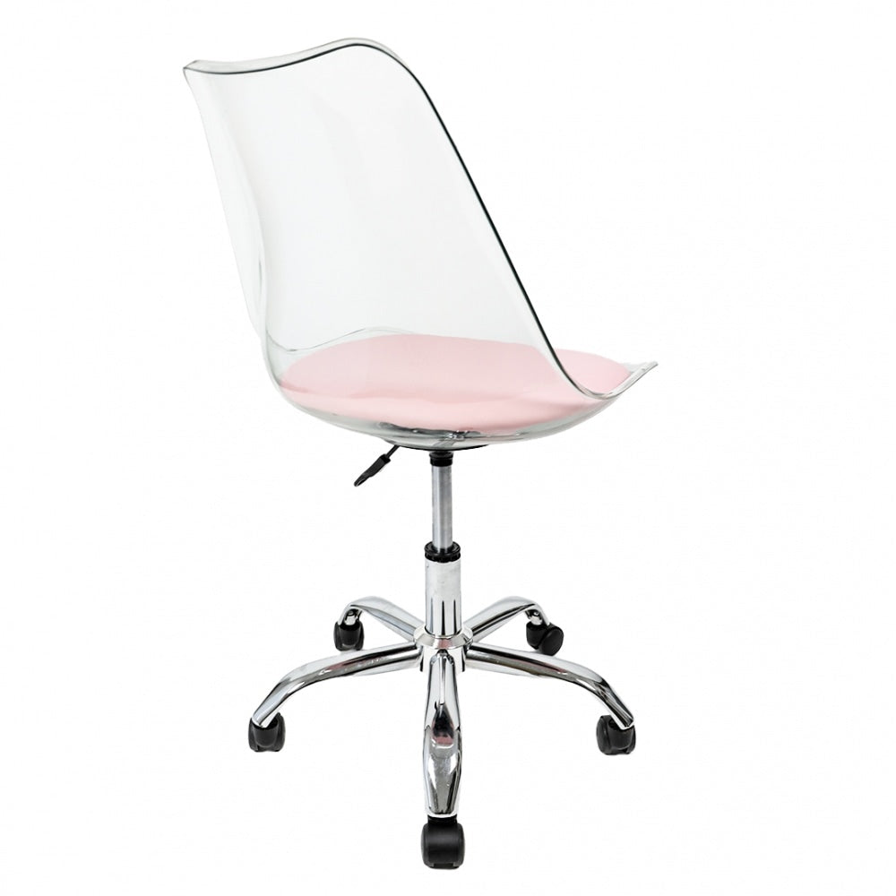 Soho Clear and Blush Pink Plastic Desk Chair with Swivel Base