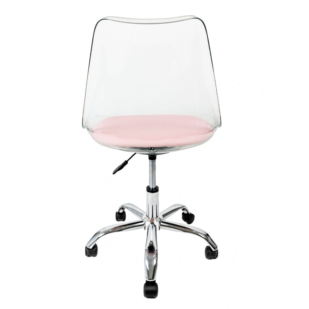 Soho Clear and Blush Pink Plastic Desk Chair with Swivel Base