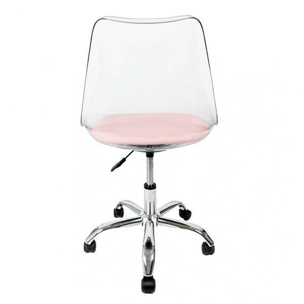 Soho Clear and Blush Pink Plastic Desk Chair with Swivel Base