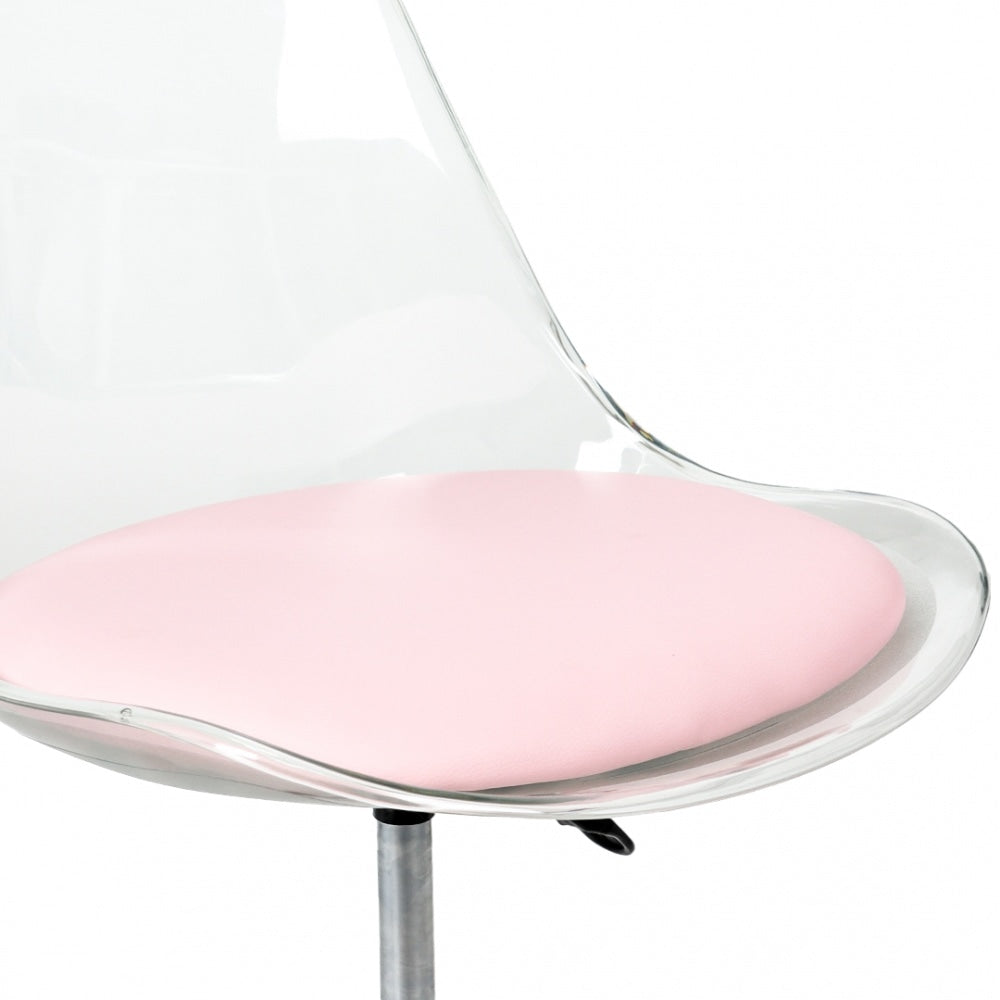 Soho Clear and Blush Pink Plastic Desk Chair with Swivel Base