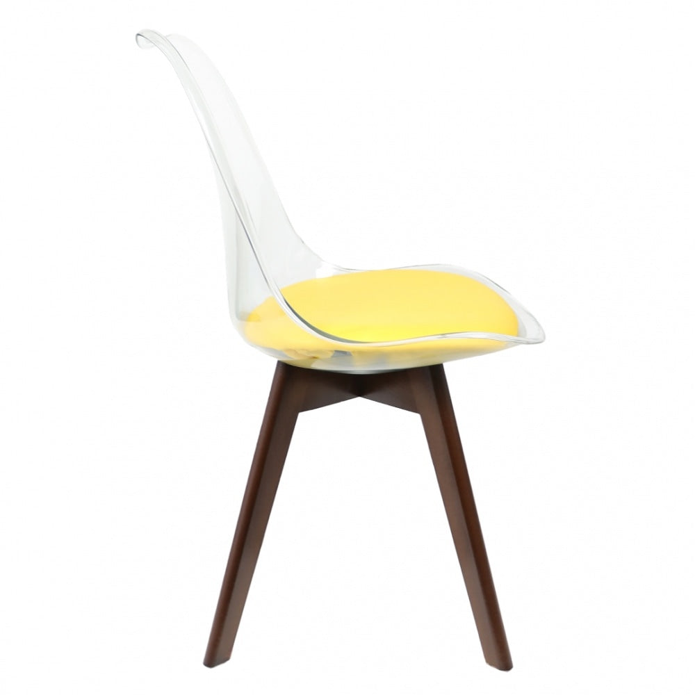 Soho Clear and Yellow Plastic Dining Chair with Squared Dark Wood Legs