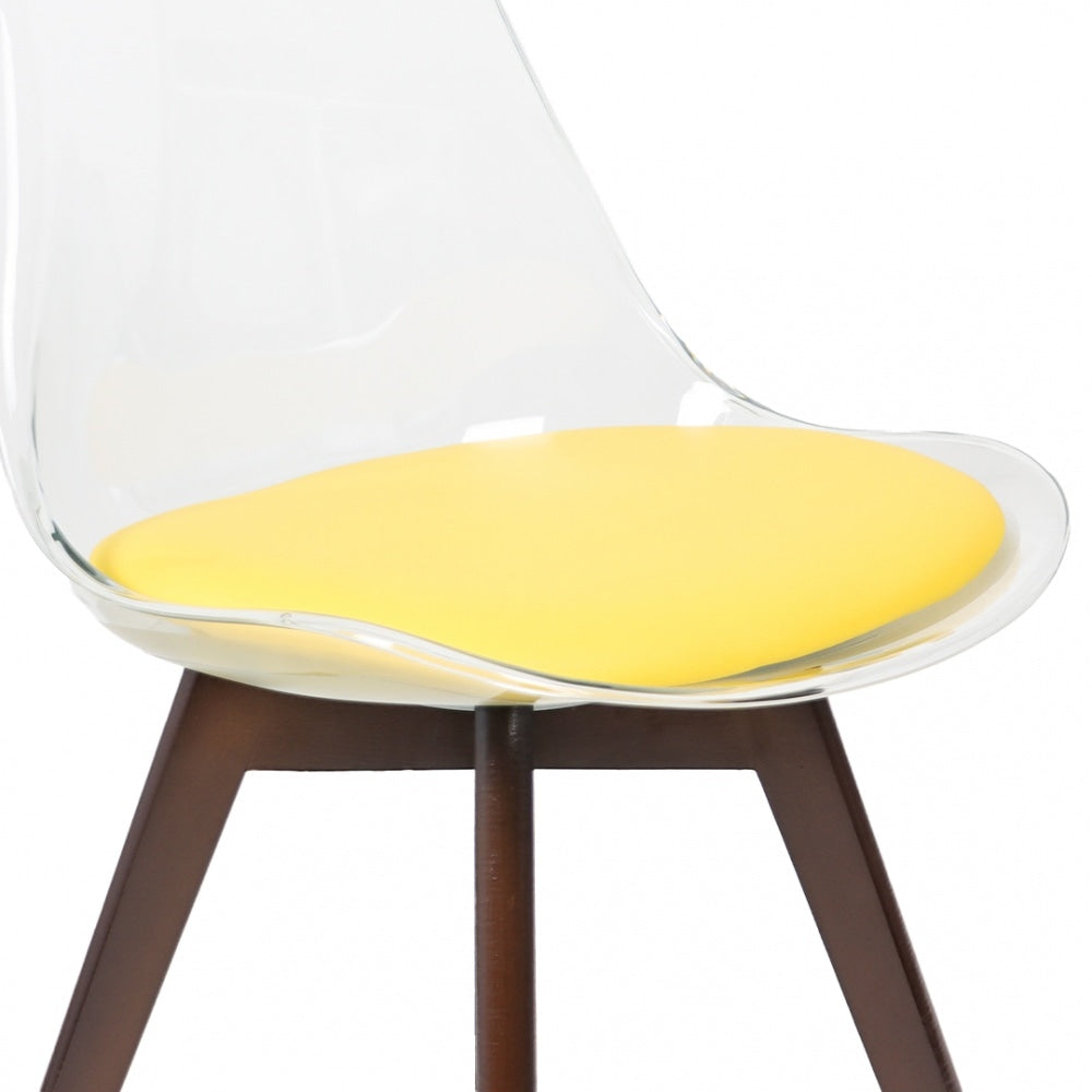Soho Clear and Yellow Plastic Dining Chair with Squared Dark Wood Legs