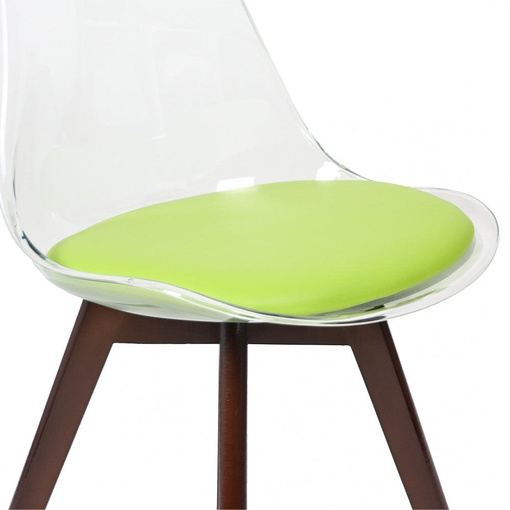 Soho Clear and Green Plastic Dining Chair with Squared Dark Wood Legs