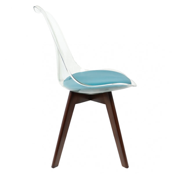 Soho Clear and Teal Plastic Dining Chair with Squared Dark Wood Legs