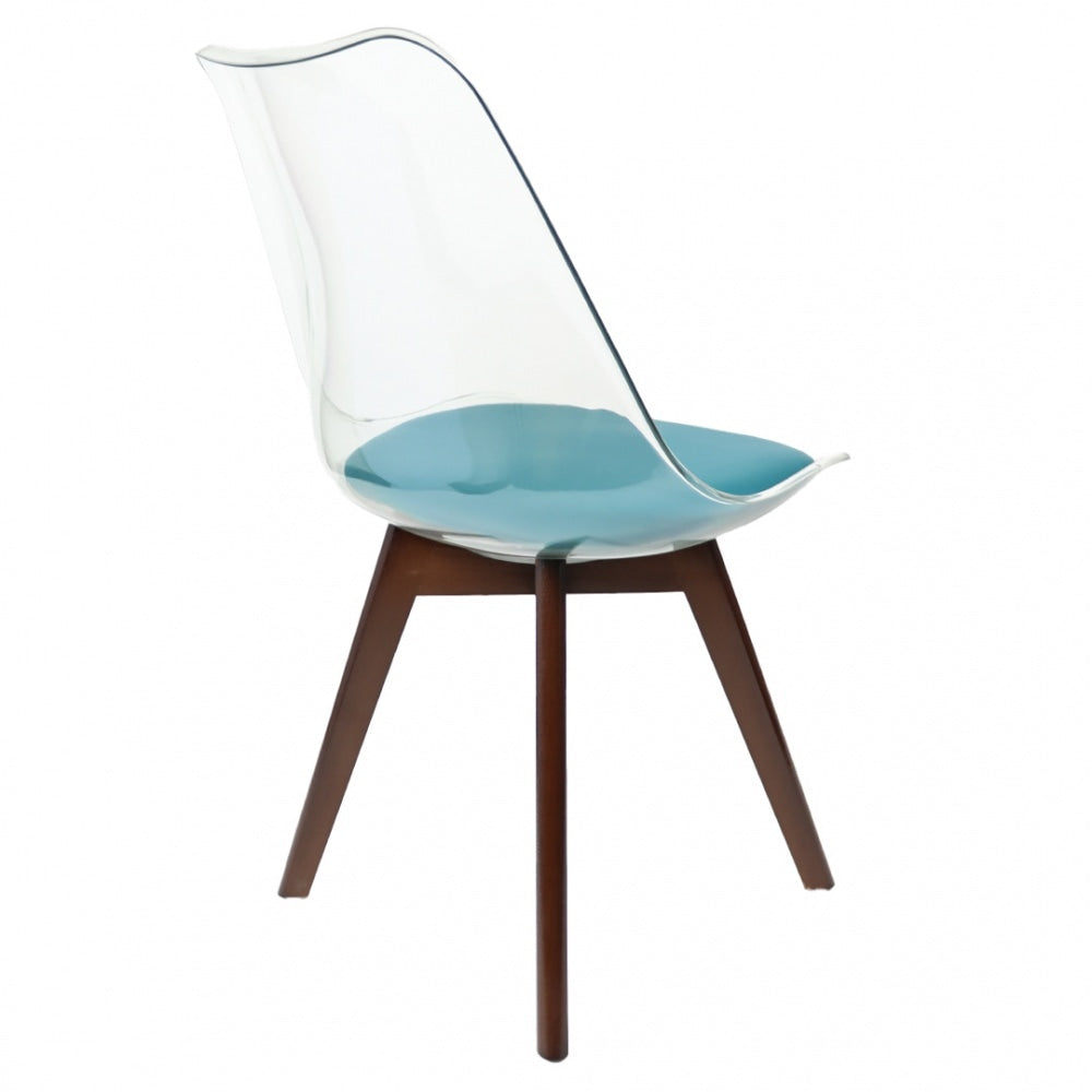 Soho Clear and Teal Plastic Dining Chair with Squared Dark Wood Legs