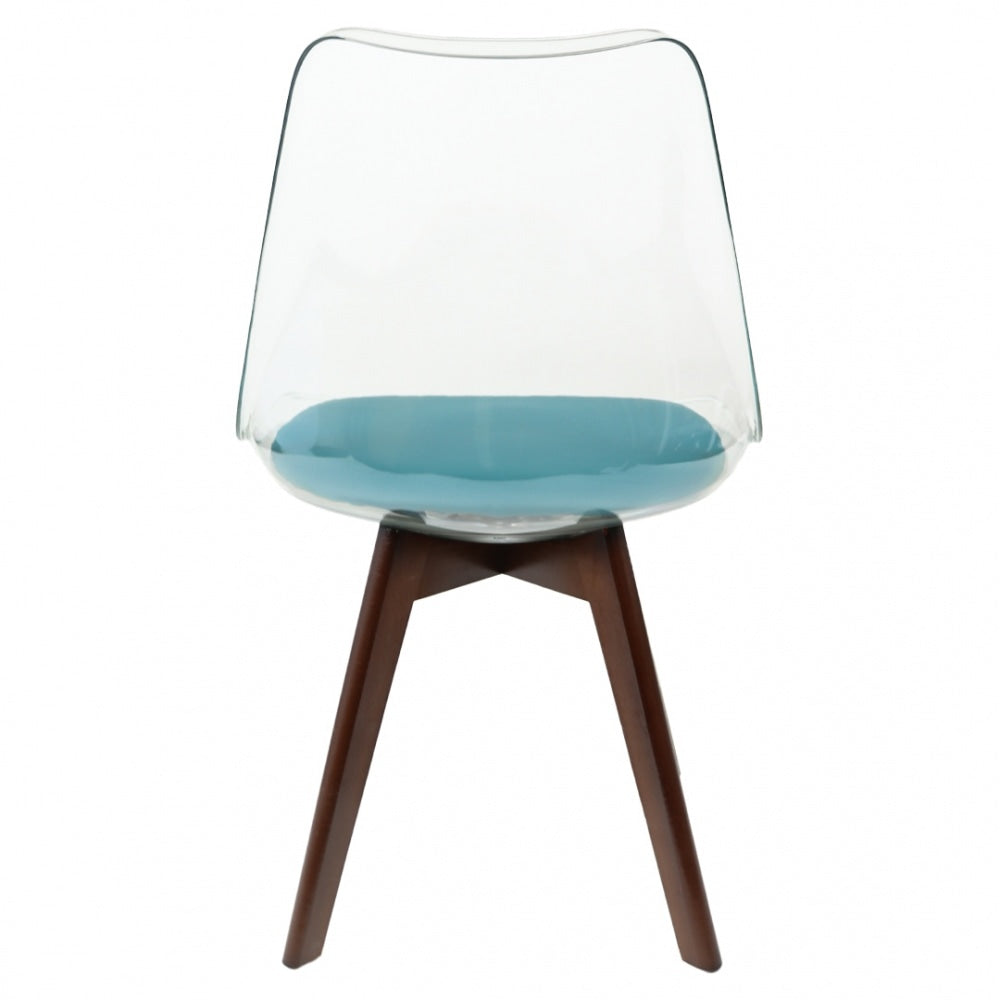 Soho Clear and Teal Plastic Dining Chair with Squared Dark Wood Legs