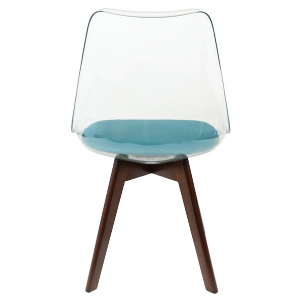Soho Clear and Teal Plastic Dining Chair with Squared Dark Wood Legs