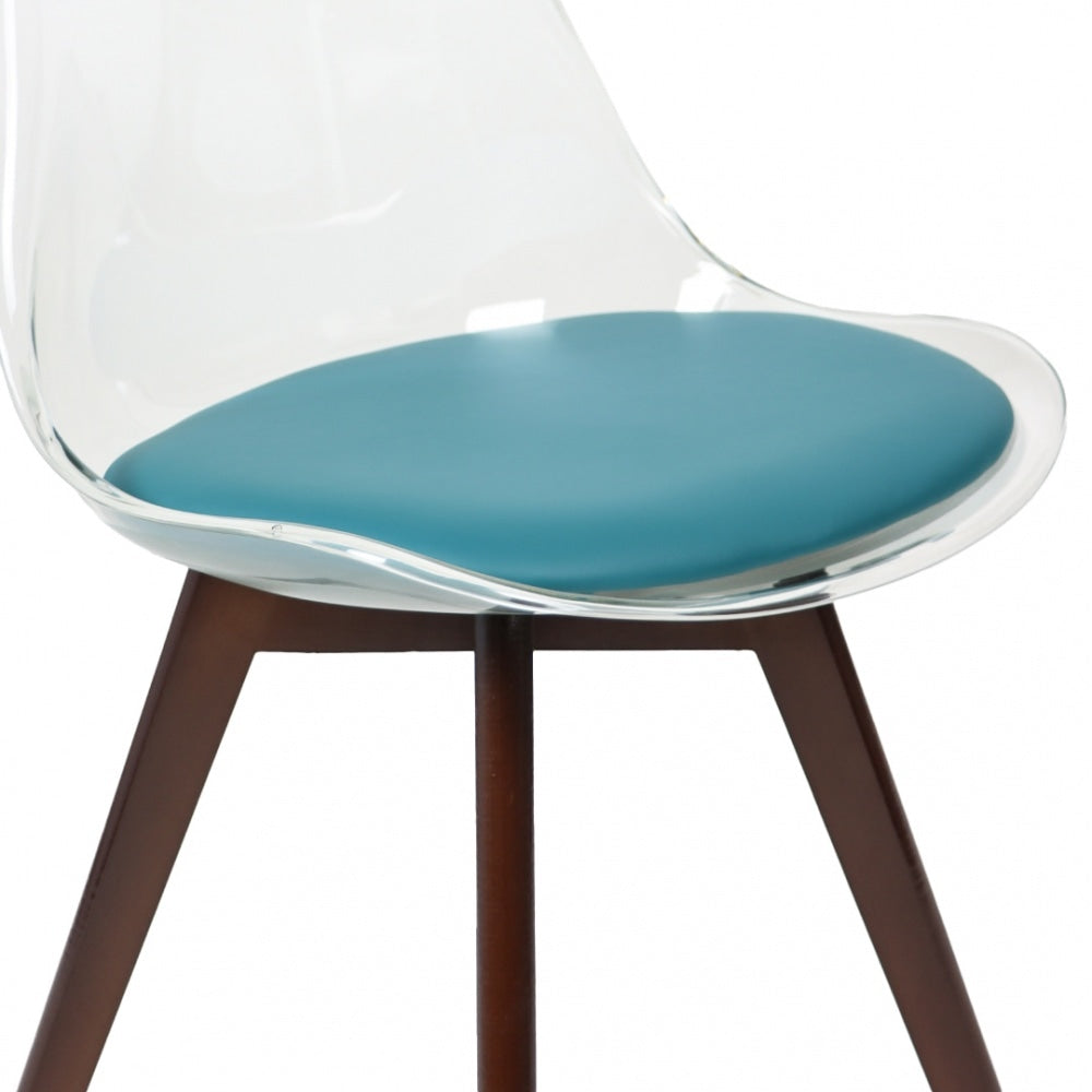 Soho Clear and Teal Plastic Dining Chair with Squared Dark Wood Legs