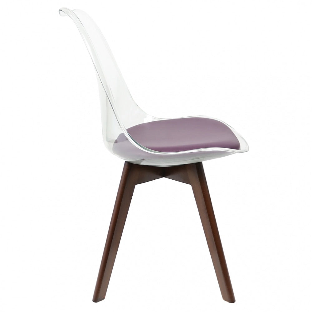 Soho Clear and Aubergine Plastic Dining Chair with Squared Dark Wood Legs
