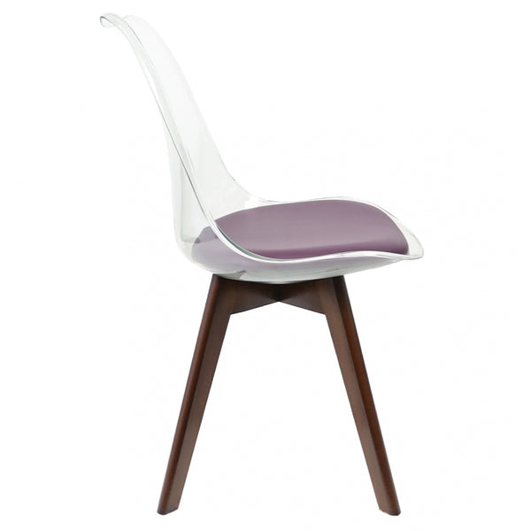 Soho Clear and Aubergine Plastic Dining Chair with Squared Dark Wood Legs
