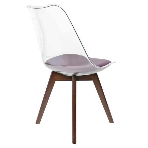 Soho Clear and Aubergine Plastic Dining Chair with Squared Dark Wood Legs