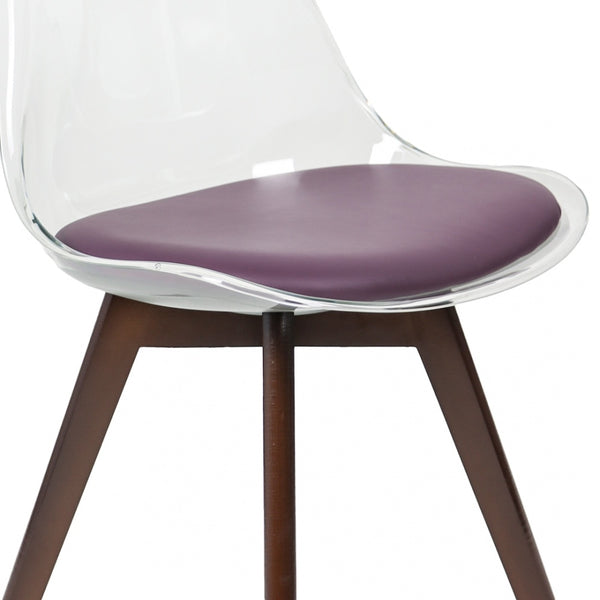 Soho Clear and Aubergine Plastic Dining Chair with Squared Dark Wood Legs