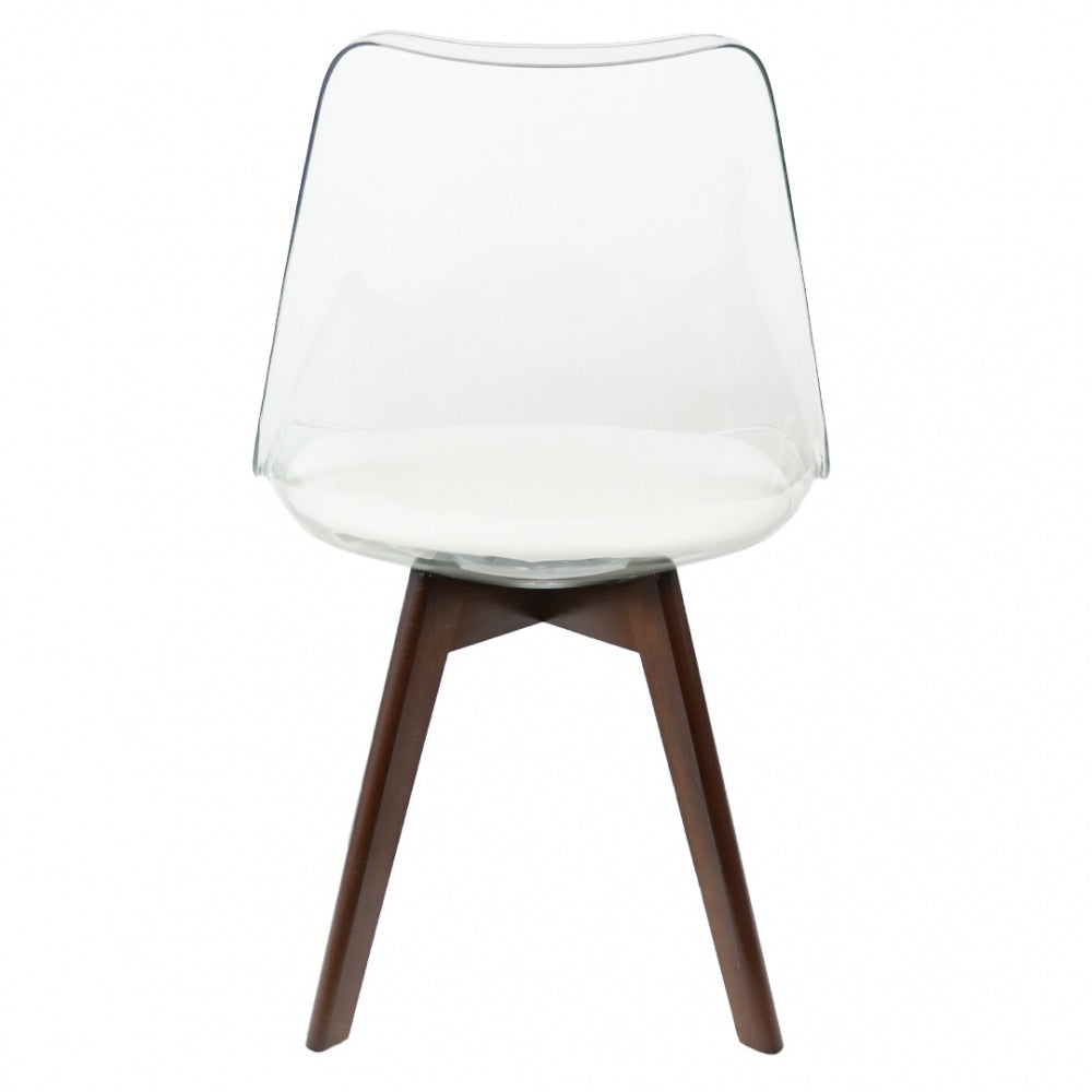 Soho Clear and White Plastic Dining Chair with Squared Dark Wood Legs