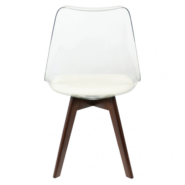 Soho Clear and Vanilla Plastic Dining Chair with Squared Dark Wood Legs