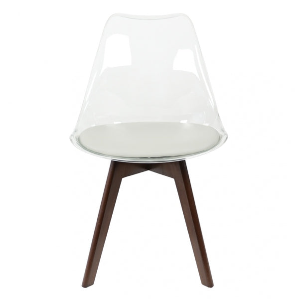 Soho Clear and Light Grey Plastic Dining Chair with Squared Dark Wood Legs