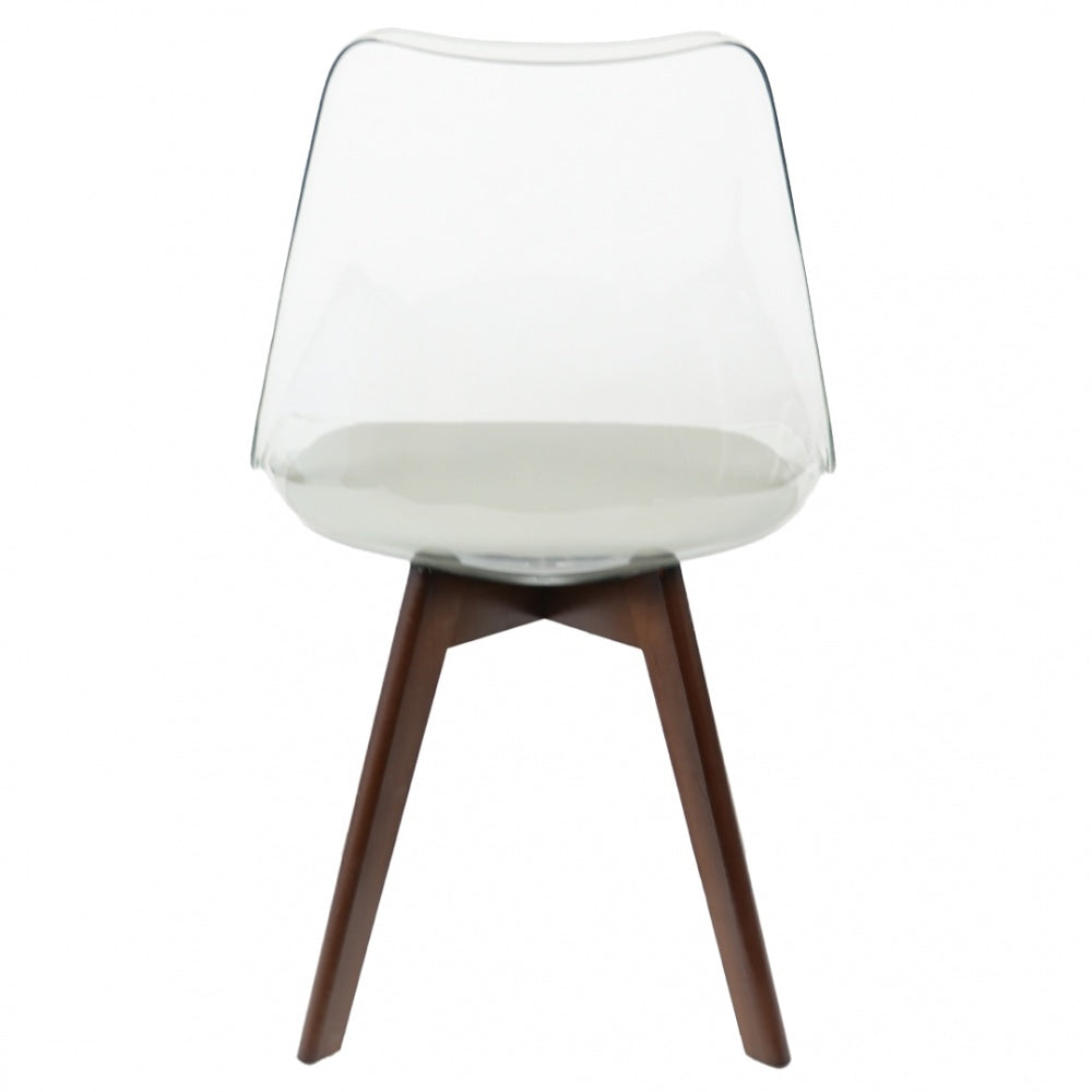 Soho Clear and Light Grey Plastic Dining Chair with Squared Dark Wood Legs