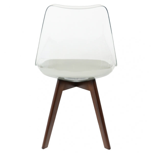 Soho Clear and Light Grey Plastic Dining Chair with Squared Dark Wood Legs