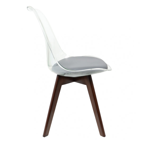 Soho Clear and Dark Grey Plastic Dining Chair with Squared Dark Wood Legs