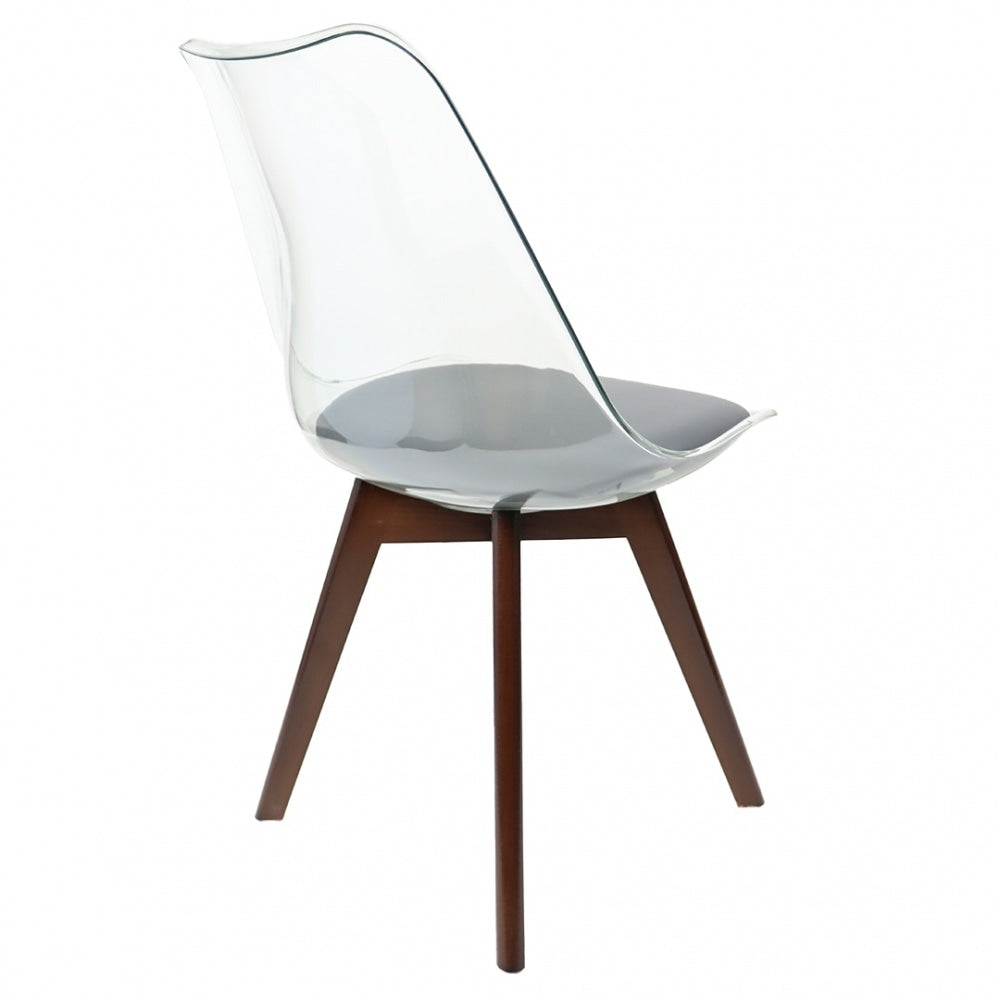 Soho Clear and Dark Grey Plastic Dining Chair with Squared Dark Wood Legs