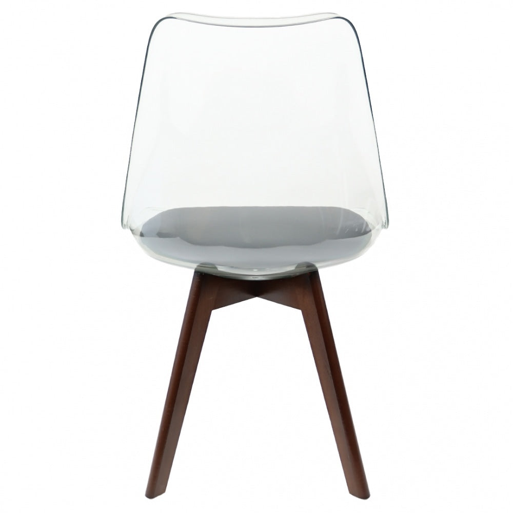 Soho Clear and Dark Grey Plastic Dining Chair with Squared Dark Wood Legs