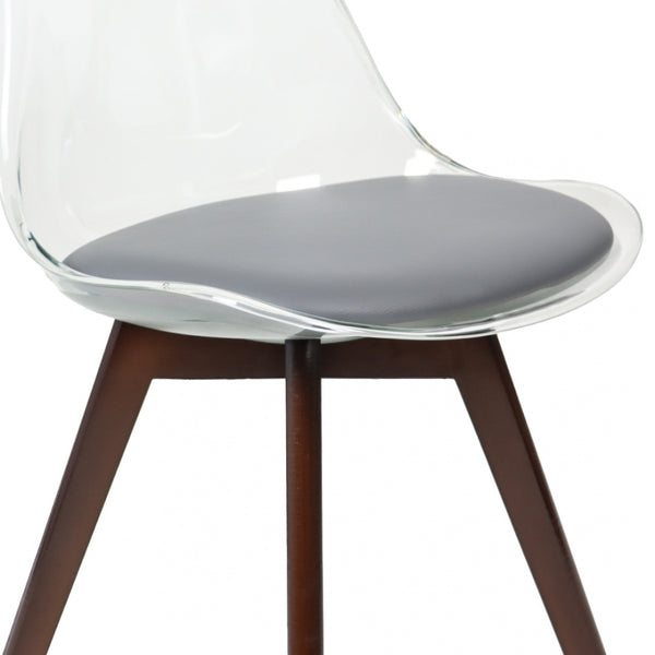 Soho Clear and Dark Grey Plastic Dining Chair with Squared Dark Wood Legs