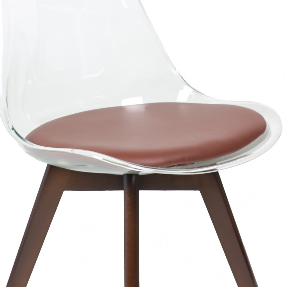 Soho Clear and Chocolate Plastic Dining Chair with Squared Dark Wood Legs