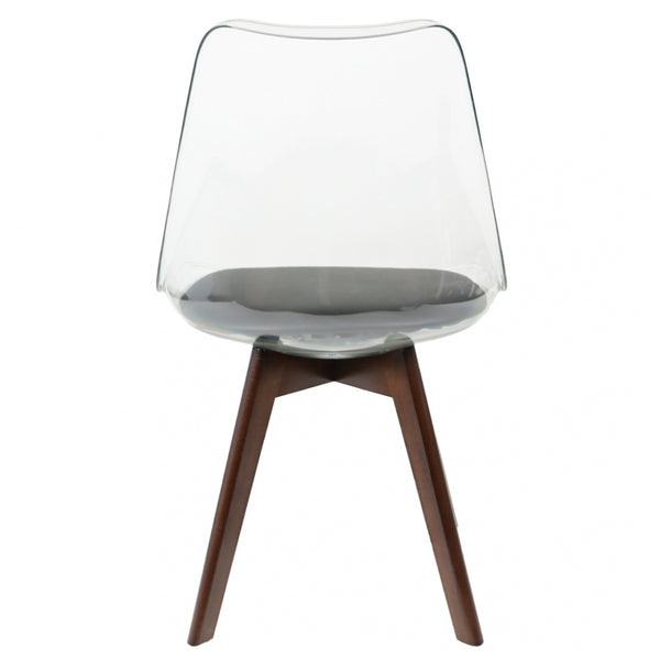 Soho Clear and Black Plastic Dining Chair with Squared Dark Wood Legs
