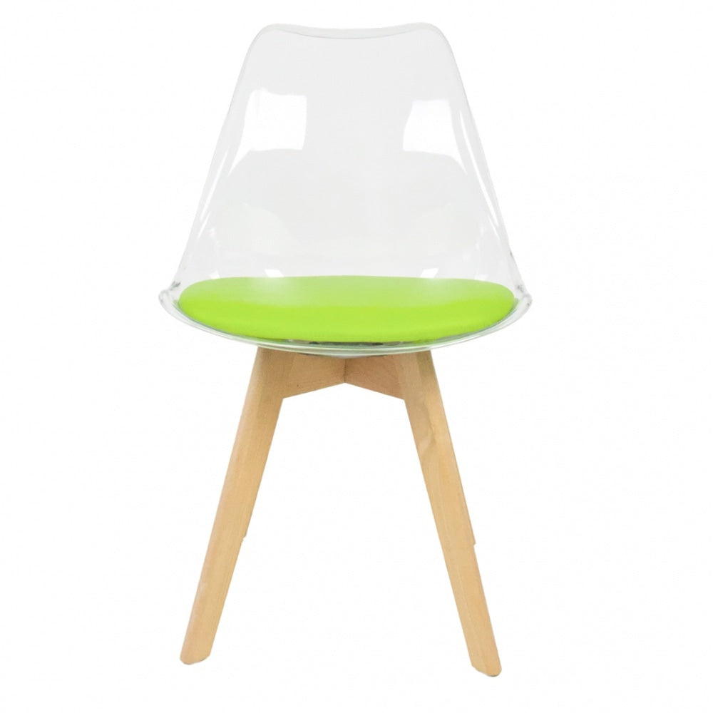 Soho Clear and Green Plastic Dining Chair with Squared Light Wood Legs