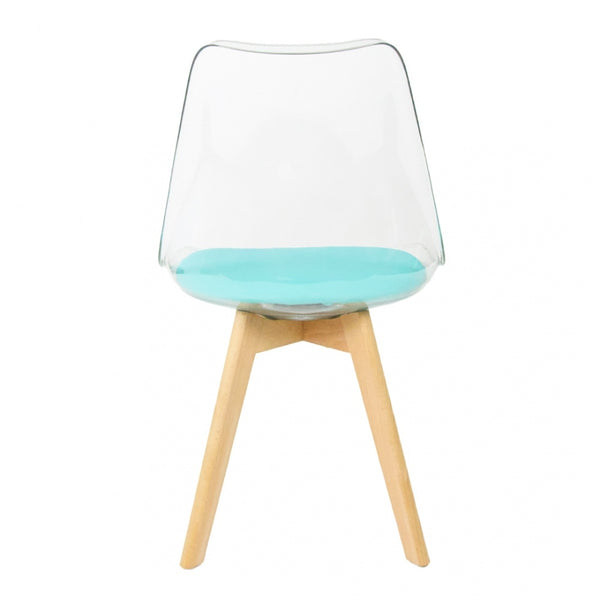Soho Clear and Aqua Plastic Dining Chair with Squared Light Wood Legs