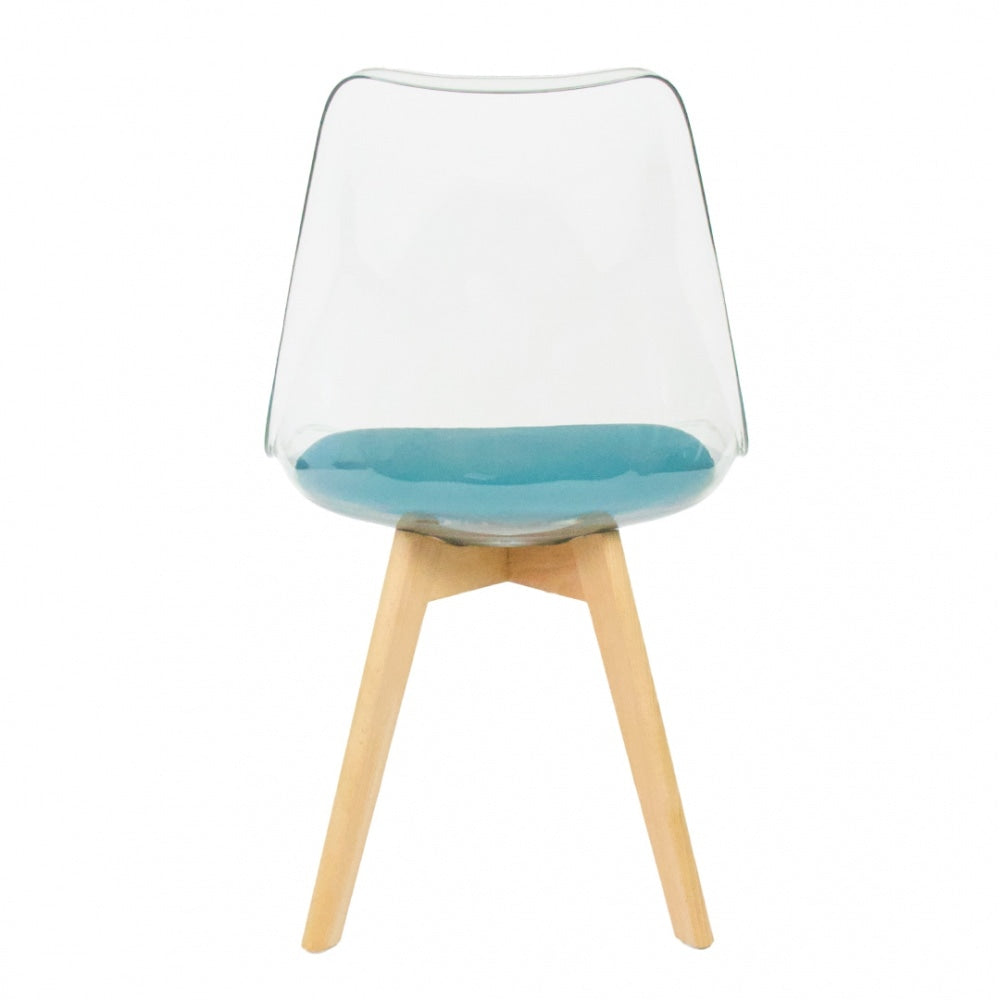 Soho Clear and Teal Plastic Dining Chair with Squared Light Wood Legs